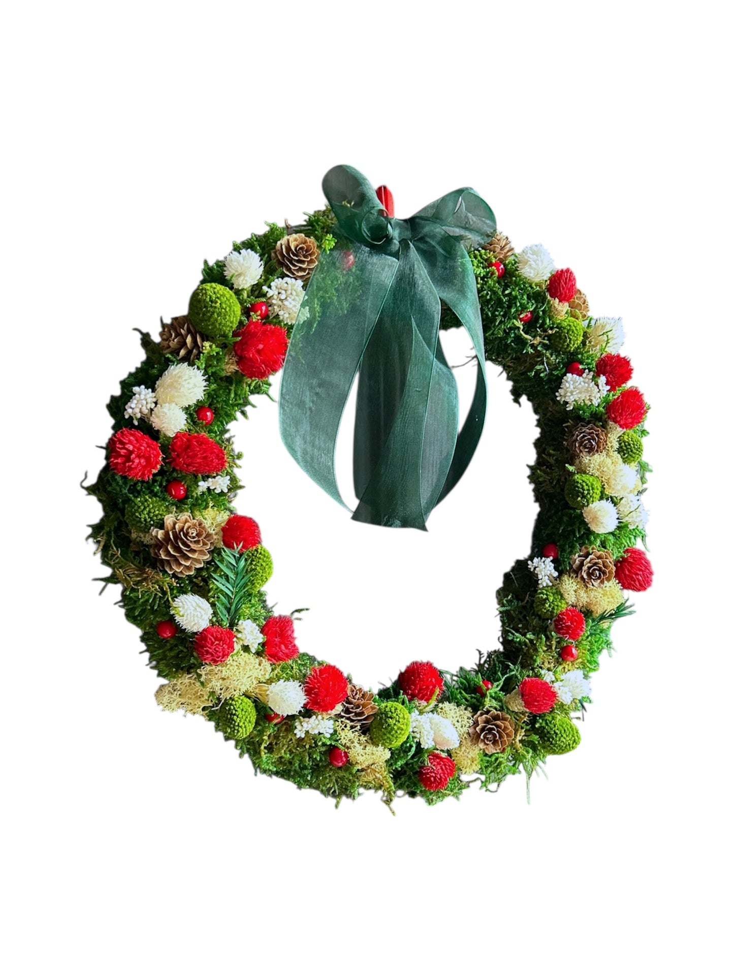 Christmas Collection - Ghirlanda Natalizia con muschio e fiori stabilizzati