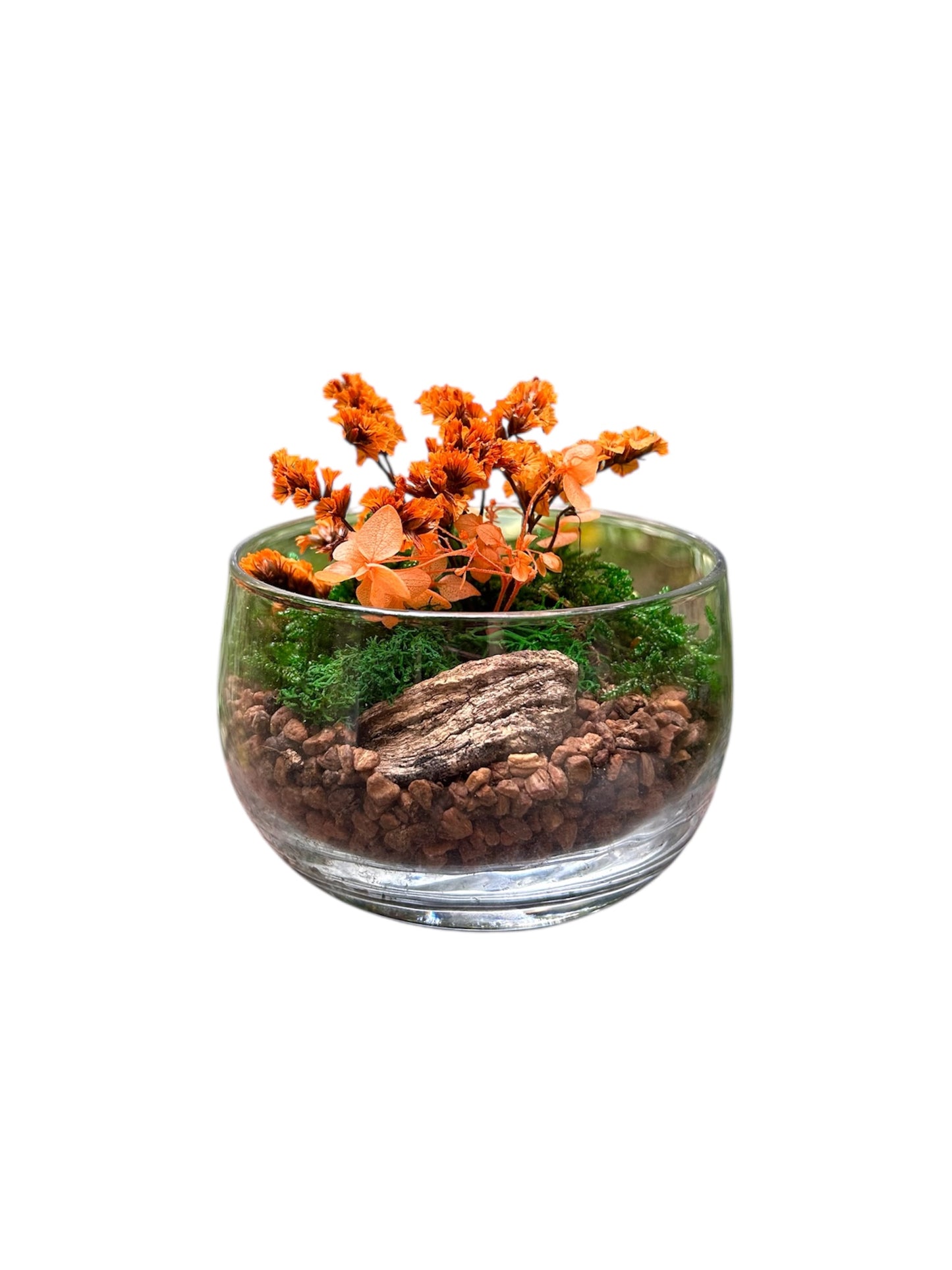 Glass Moss Garden III - Terrarium in vetro con muschio e fiori stabilizzati