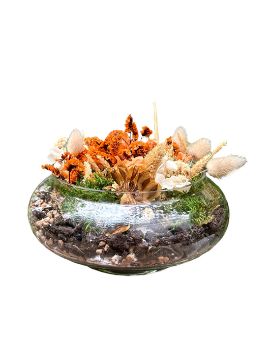 Glass Moss Garden V - Terrarium in cristallo con muschio e fiori stabilizzati