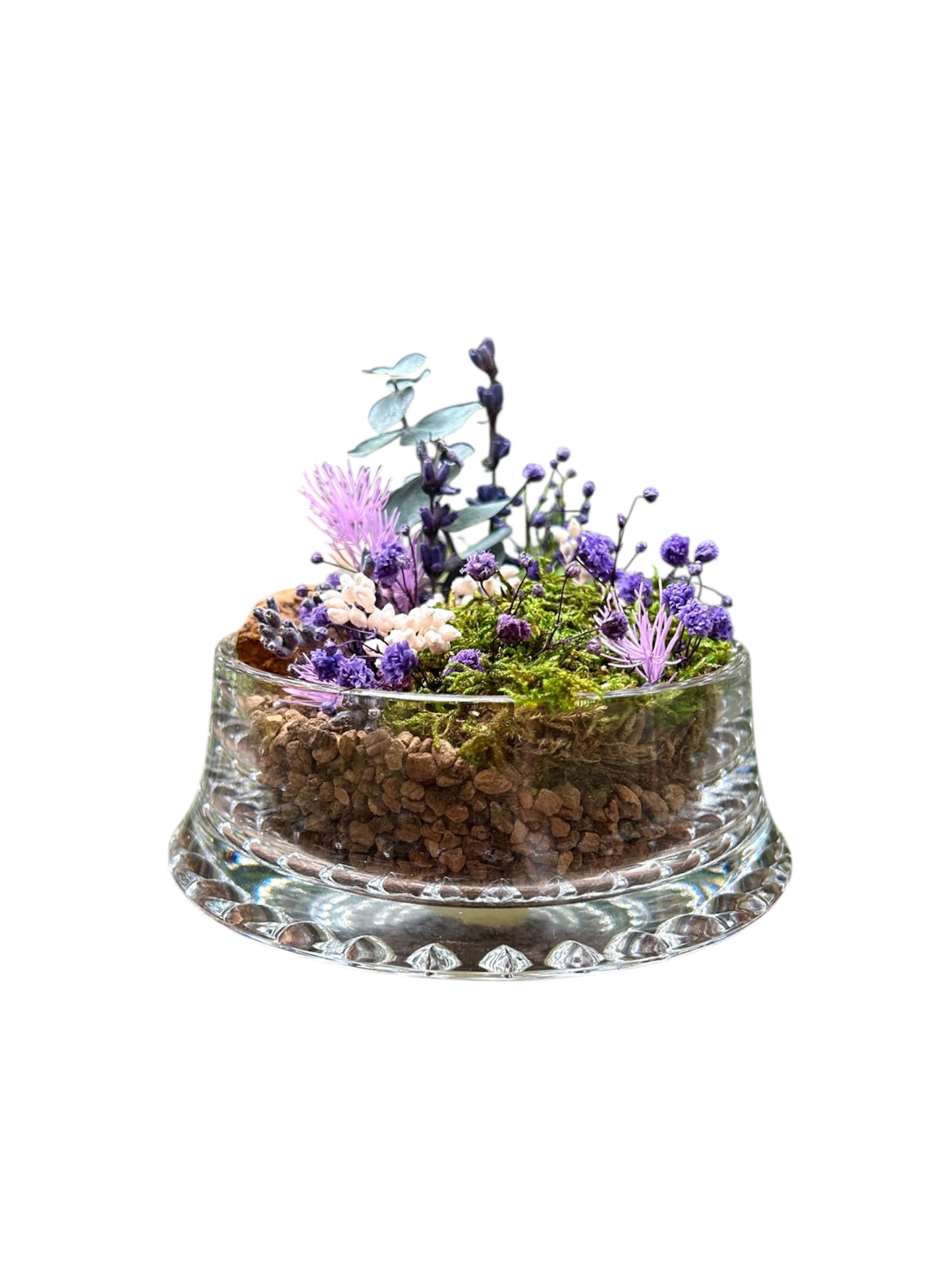 Glass Moss Garden VI - Terrarium in cristallo con muschio e fiori stabilizzati