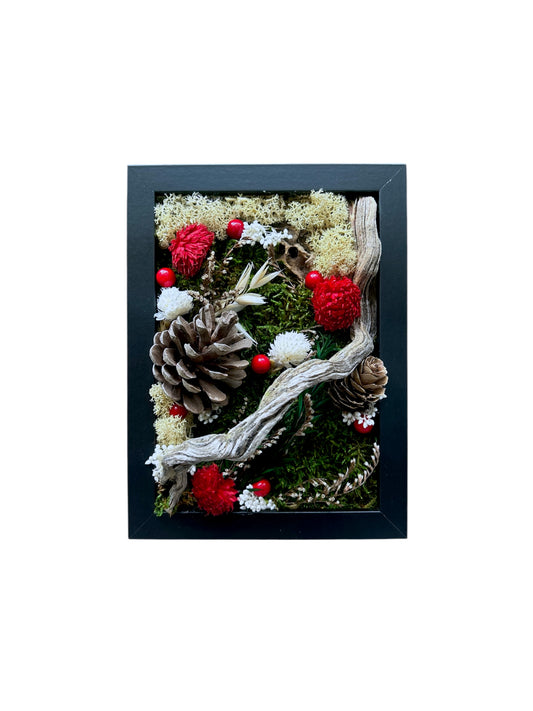 Christmas Collection - Quadro con muschio e fiori stabilizzati